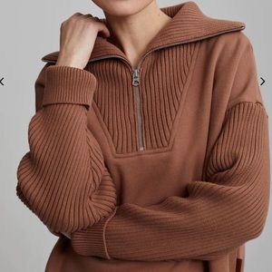 Varley Brown Ribbed Quarter-Zip Top
